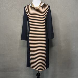Spense Black & Tan Striped Knit Shift Dress Size 8